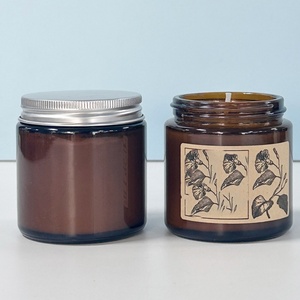 High Quality 2oz 4oz 8oz 16oz <b>Empty</b> Green Amber Glass Candle <b>Jars</b> With Lids for Scent Candles - Product Image 2