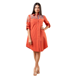 Vestido Camisero Corto Elegante Premium para Mujer, Algodón con Bordado Geométrico, Calidad Boutique - Product Image 4