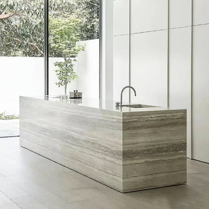 <span class=keywords><strong>Travertin</strong></span> Poli Grand Format Flexible pour Décoration Murale Extérieure, Matériau de Construction en Porcelaine Linéaire Effet <span class=keywords><strong>Travertin</strong></span> Argenté - Product Image 3