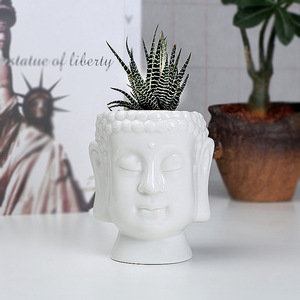 Estatua de Cabeza de <span class=keywords><strong>Buda</strong></span> para decoración del hogar, <span class=keywords><strong>maceta</strong></span> de plantas suculentas, macetas, florero de cerámica, suministros de jardinería de escritorio - Product Image 2