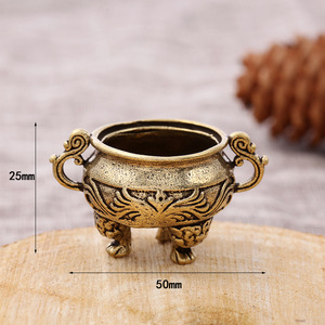 Retro Brass Incense Burner 40mm Diameter 20mm Height Desktop <b>Ornament</b> Religious Use Keychain Accessory - Product Image 2