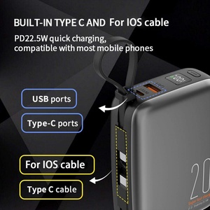 OEM Batterie Externe Fast <b>Charging</b> Portable Charger PowerBank 10000Mah Power Bank 20000mah With Built in Type C <b>Cable</b> for Phone - Product Image 2