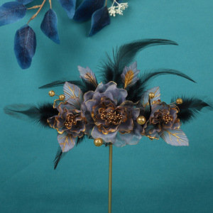 Nouvelle conception originale, faite à la main, avec bordure dorée, accessoire pour cheveux à motif floral gris foncé, accessoire de maquillage et de coiffure, coiffe Hanfu. - Product Image 3
