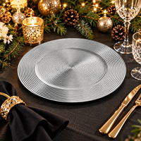 Assiette de Présentation Wojia 13 pouces Argentée Électroplaquée à Anneaux Concentriques, Écologique, Moderne et Minimaliste en Plastique pour Décoration de Table de Fête