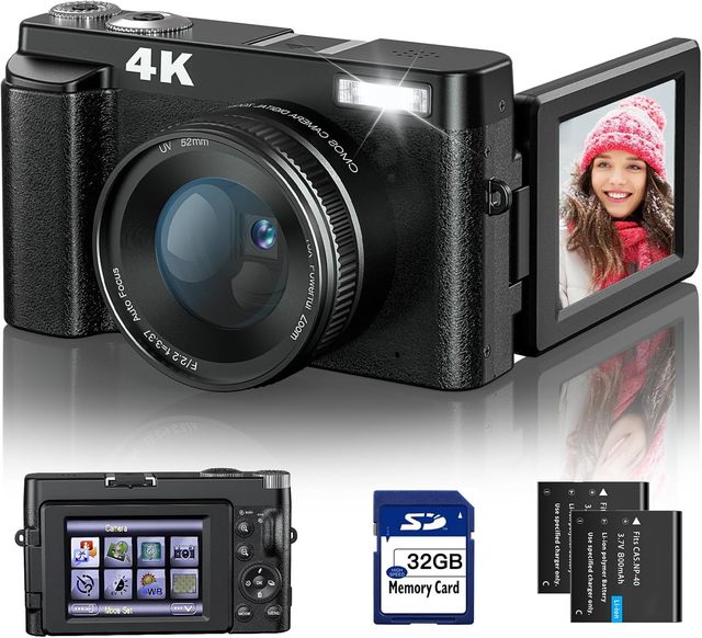 4K Digital Camera Flash for Photography and Video Autofocus Anti-Shake 48MP Vlog Camera 3'' 180° Flip Screen Compact Camera D101