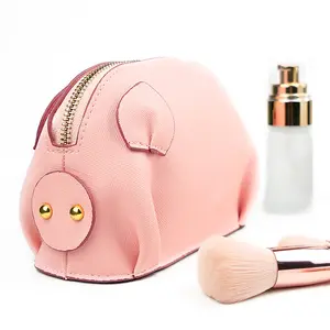 Cute Cartoon Pig Shape Makeup Bags Custom Logo Portable Wash Bag Travel Storage Cosmetic Bag