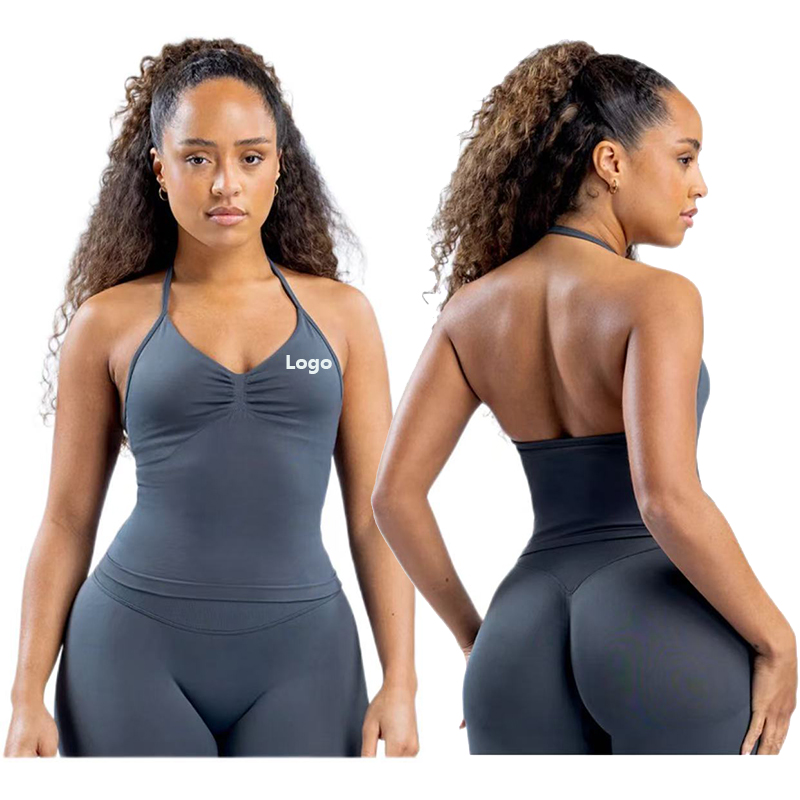 Wholesale Women's Nylon Quick Dry Breathable Halter Neck Vest Bra Beauty Back Seamless Gym Fitness Yoga Sports Tank Top Pads