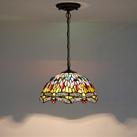 Dragonfly Tiffany Style Plafonnier suspendu en verre teinté avec abat-jour au design complexe de 12 pouces de large, Orange
