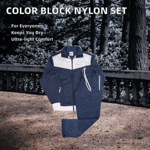 Custom Contrast Panels <b>Colour</b> Block 100% Cotton Breathable Lightweight Autumn Full Length Windbreaker <b>Sets</b> for Men - Product Image 3