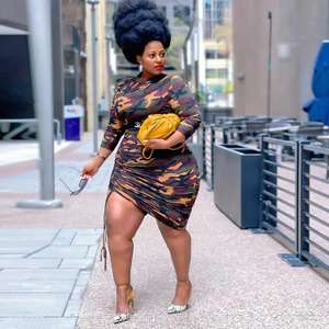 BR1715 XL à 4XL grande taille femmes vêtements décontracté <span class=keywords><strong>Camouflage</strong></span> fronces irrégulière <span class=keywords><strong>moulante</strong></span> Plus à manches longues Mini <span class=keywords><strong>robe</strong></span> - Product Image 5