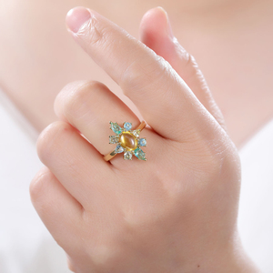 Anillo Kirin de <span class=keywords><strong>Plata</strong></span> 925 Chapado en Oro de 14K con Piedras de Circonita Cúbica <span class=keywords><strong>Amarilla</strong></span> en Forma de Racimo Floral, Anillos de <span class=keywords><strong>Plata</strong></span> 925 de Lujo Resistentes al Agua - Product Image 2