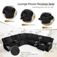 Sofá Seccional Eléctrico Reclinable con Cargador Inalámbrico para el Hogar, Sofá de Pana Afelpada de 6 Plazas, Conjunto de Esquina Reclinable Cómodo