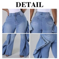 Jeans à boutons délavés d'été de haute qualité pantalon évasé à volants en cascade pour femme denim pour femme vente en gros