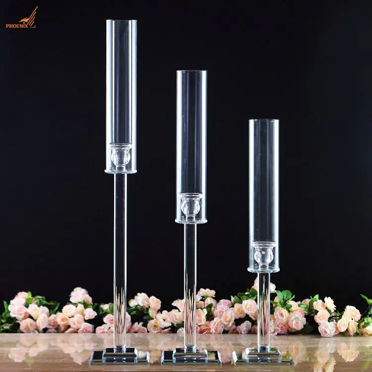 3 Set Clear Cheap Glass Crystal Candlestick Holders wedding centerpieces Table Decorations For Sale