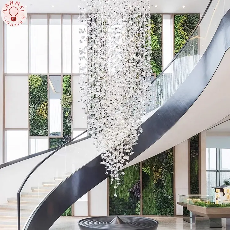 Lustre de pedra longo personalizado para decoração de interiores, escada de vidro luxuosa para hotel, lustre moderno