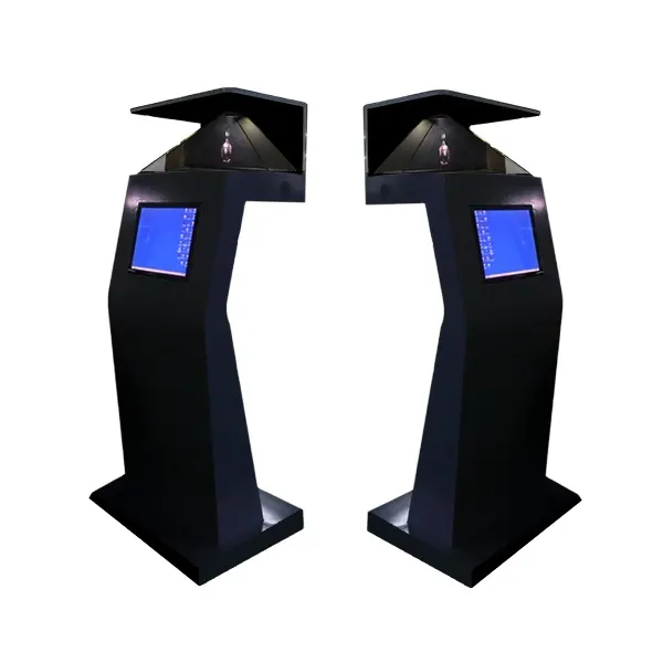 Eingebaute Leuchtfeuer HD digital signage Virtuelle Projektions 270 Grad pyramide 3d holographische display mit dem stand