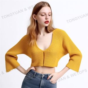 Produttori di <span class=keywords><strong>abbigliamento</strong></span> personalizzato 2024 donna manica 3/4 aperta corta alzata di spalle anteriore maglioni in maglia <span class=keywords><strong>Bolero</strong></span> - Product Image 5