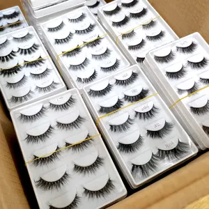 Private Label 100% Real Mink Fur Natural Wispy 5D Mink Strip Lashes Fluffy 3D Mink Eyelashes 5 in 1 package