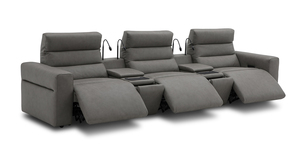 Conjunto de Asientos de Cine Profesionales en Nivel, Sofá Reclinable Eléctrico de Cuero de Lujo con Reposacabezas <span class=keywords><strong>Motorizado</strong></span> para Sala Multimedia Privada - Product Image 2