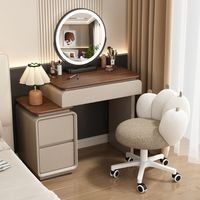Table de maquillage moderne en bois avec tiroirs intégrés, design mobile pour chambre à coucher