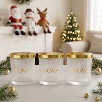 Pot à bougie en verre dépoli avec logo personnalisé, gobelet à bougie vide avec couvercle métallique pour cadeau de Noël, pots à bougies de luxe avec couvercles