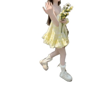 Conjunto Casual de Dos Piezas de Verano, Estilo Princesa, Hombros Descubiertos, Corte Regular, Largo Midi, Chifón Transpirable, Color Amarillo - Product Image 4