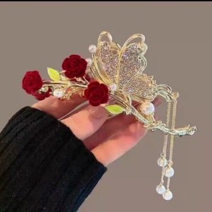 Pince à cheveux GUOO <span class=keywords><strong>pour</strong></span> femme 2023, grande, en alliage, avec pampilles papillon rose, style vintage, strass, design requin, <span class=keywords><strong>pour</strong></span> <span class=keywords><strong>mariage</strong></span> traditionnel chinois - Product Image 2