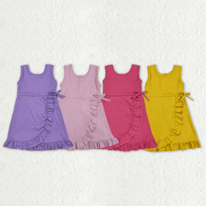 Nuevo Vestido de Yoga para Niñas, Color Sólido, Verano, Sin Mangas, Largo hasta la Rodilla, Amarillo, con Pantalones Cortos - Product Image 1