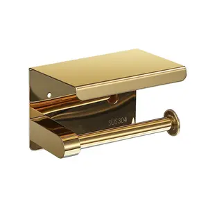 LIRLEE Gold Kitchen Baño Toallero Portarrollos Dispensador Acero inoxidable 304 Papel higiénico dorado Titulares con estante