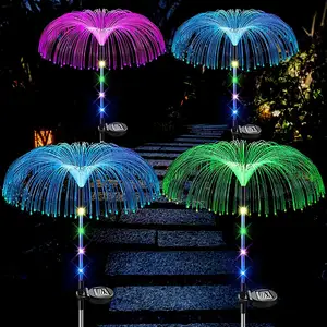 Venta caliente 2 unids/pack Luces de decoración de fibra Solar Jelly Fish Stake lámparas polisilicio 10 horas de tiempo de trabajo Solar césped jardín Luz