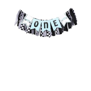 Ragazzo compleanno di un anno di 2 anni nero bianco Plaid cartone animato fatto a mano panno Eco Friendly festa di compleanno Banner - Product Image 5