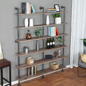 Industrial 6-Tiers Modern <strong>Ladder</strong> Shelf Bookcase Solid Wood Storage Shelf Display <strong>Shelving</strong> - Product Image 6