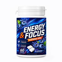 Vitahall OEM Marque Privée Chewing-gum Énergisant Saveur Myrtille Sans Sucre L-Théanine Vitamines B Complément Cérébral Stimulant