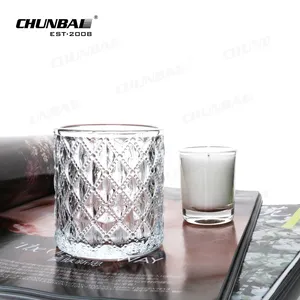 批发定制标志豪华4盎司8盎司优雅空花式耐热圆形透明玻璃罐包装蜡烛制作