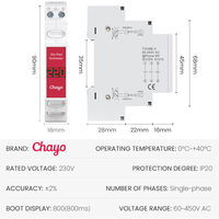 Voltmètre AC à montage sur rail DIN, monophasé/triphasé, 60-450V, affichage LED pour la surveillance des panneaux électriques Chayo