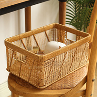 Panier de rangement rectangulaire en plastique tressé imitation rotin, bac organisateur tissé pour salon, hôtel, garde-manger, collations, jouets et décoration intérieure