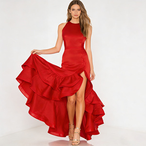 Ultimo Modello di <span class=keywords><strong>Abito</strong></span> da Sera <span class=keywords><strong>Lungo</strong></span> <span class=keywords><strong>con</strong></span> <span class=keywords><strong>Balze</strong></span> a Strati, Orlo Asimmetrico Rinforzato - Product Image 2