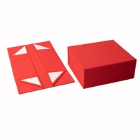 Boîte cadeau de luxe rouge brillante personnalisée, prête à être expédiée, emballage pliable, boîte cadeau en papier magnétique pour Noël, Nouvel An