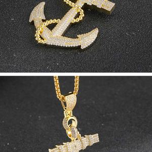 Collares de diseño de ancla con baño de oro y circonita cúbica, joyería de latón de moda con incrustaciones, colgantes y dijes - Product Image 6