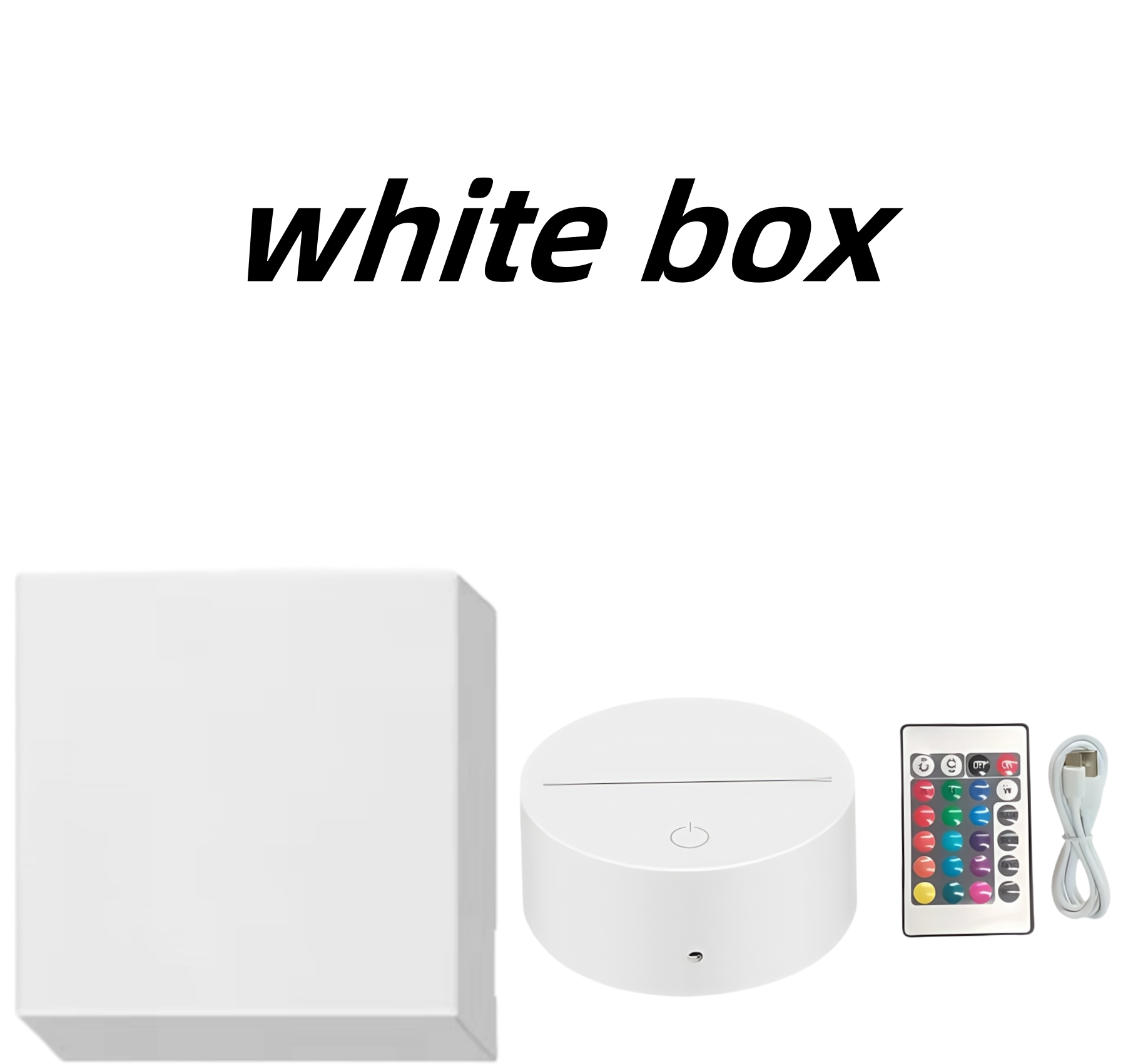 Embalaje en caja blanca con base blanca.
