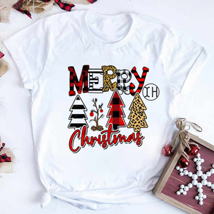 Produttore di abbigliamento donna buon natale camicetta a maniche corte moda alberi di Natale grafica girocollo camicetta top - Product Image 4