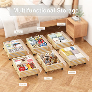 Étagère de rangement sous le lit en bambou avec roulettes, organisateur de vêtements roulant de 45 L, boîte de rangement rectangulaire multi-usages - Product Image 4