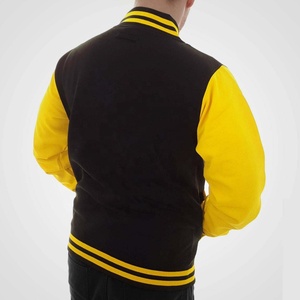 Black Varsity Jacket with Yellow Sleeves College Letterman Style Baseball <b>Top</b> Winter Casual Clothing Quick Dry Windproof Unisex - Product Image 3