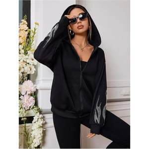 Sudadera con capucha y cremallera para mujer, estilo oversized, manga larga, estampado gráfico, atuendos de otoño - Product Image 2