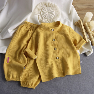 2026 Vêtements d'intérieur pour enfants et bébés, garçons et filles, en pur <span class=keywords><strong>coton</strong></span> et <span class=keywords><strong>gaze</strong></span> <span class=keywords><strong>de</strong></span> <span class=keywords><strong>coton</strong></span>, col montant, légers d'été, couleur unie, respirants - Product Image 4