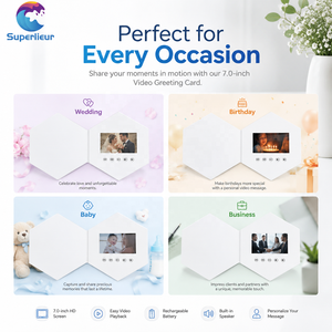 Brochure vidéo LCD personnalisée hexagonale Superlieur de 7 pouces, carte de visite promotionnelle, écran vidéo pour salutations et mariages, <span class=keywords><strong>livre</strong></span> vidéo 1024x600 MP4 - Product Image 4