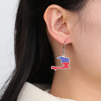 Boucles d'oreilles drapeau et carte d'Haïti Boucles d'oreilles en acier inoxydable de style classique plaqué or 18 carats Bijoux en émail de mode