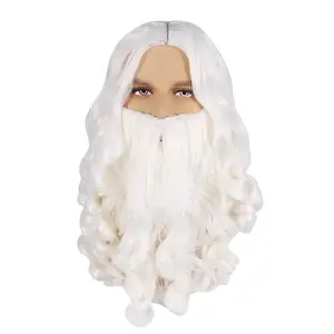 Professional Christmas Day Wig Synthetic Fiber White Mustache Washable Exceptional Jolly Claus Christmas Wigs