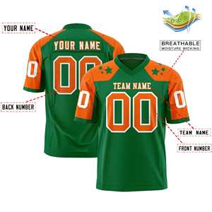 Maillot de football américain personnalisé vert Kelly et orange avec motif étoile sur l'épaule - Product Image 2