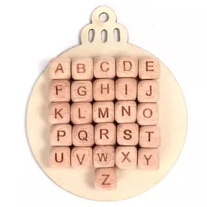 Square Natural Wood Letter Beads 10 mm 12 mm Wooden Beads Alphabet For Handmade Bracelet